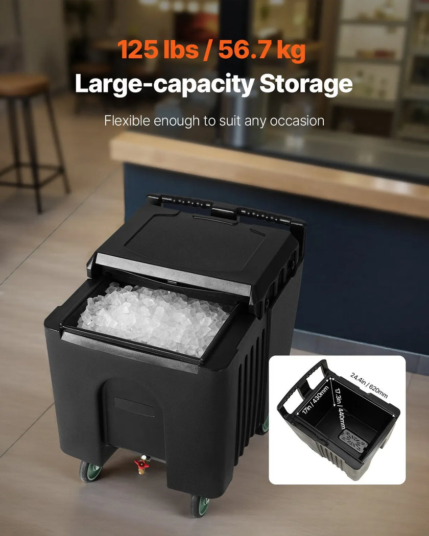 VEVOR Commercial Ice Bin 61.6 L Portable Ice Caddy with Sliding Lid and 4 Wheels