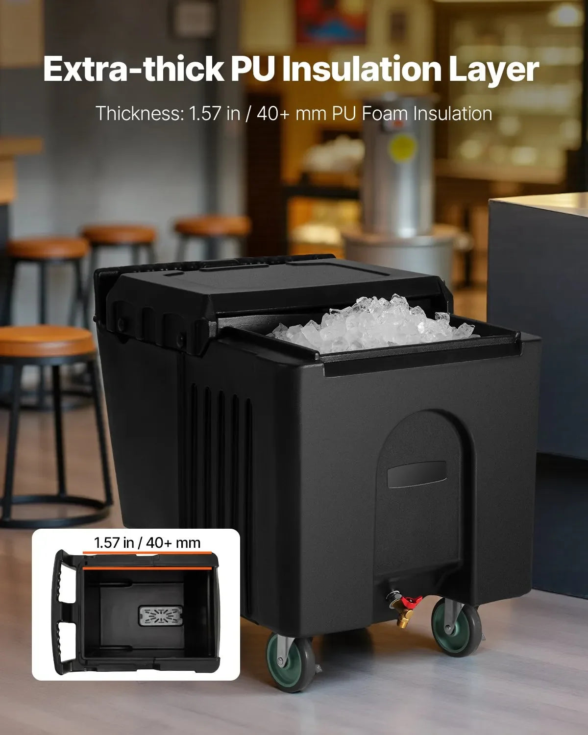VEVOR Commercial Ice Bin 61.6 L Portable Ice Caddy with Sliding Lid and 4 Wheels