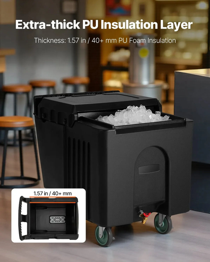 VEVOR Commercial Ice Bin 61.6 L Portable Ice Caddy with Sliding Lid and 4 Wheels