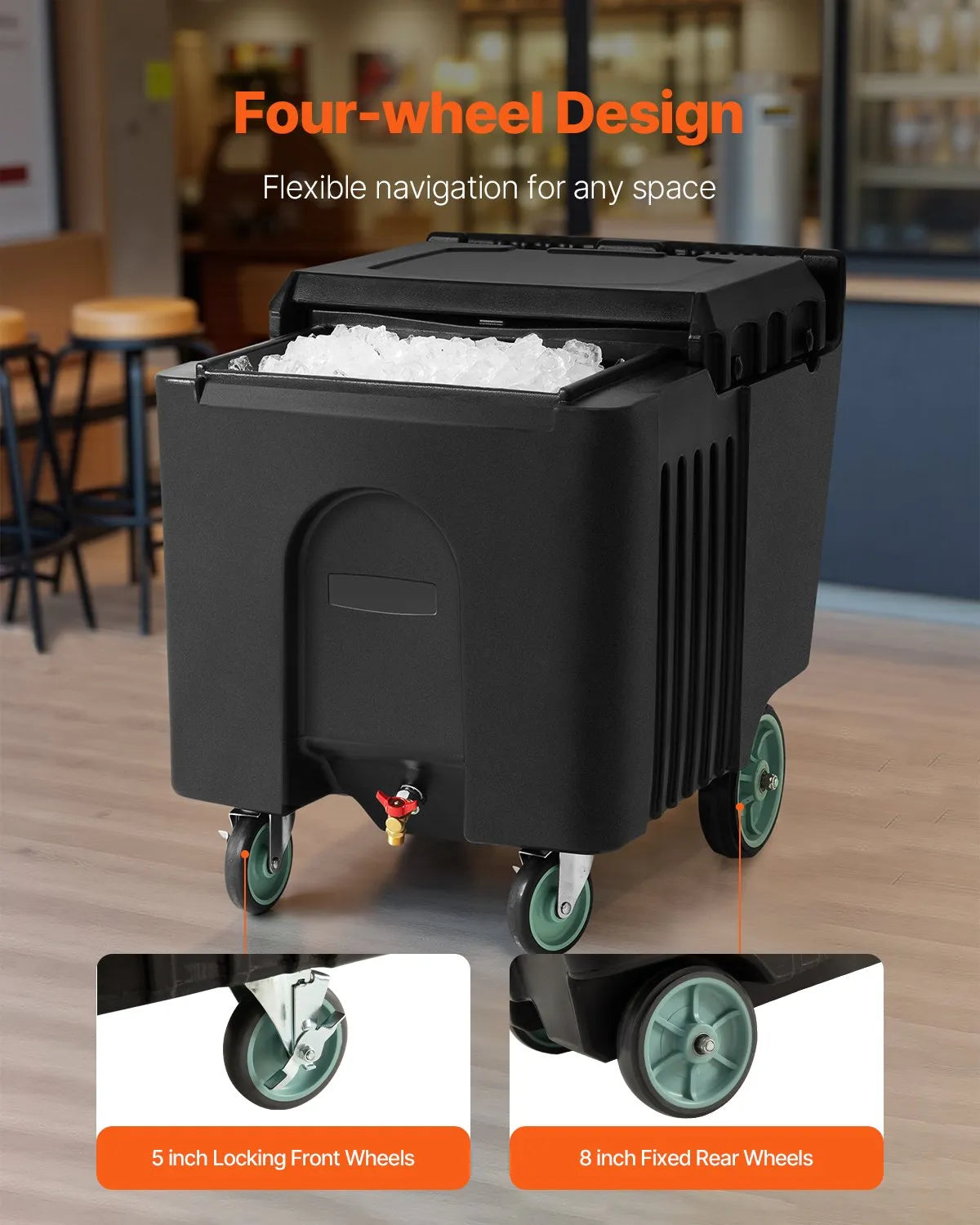 VEVOR Commercial Ice Bin 61.6 L Portable Ice Caddy with Sliding Lid and 4 Wheels