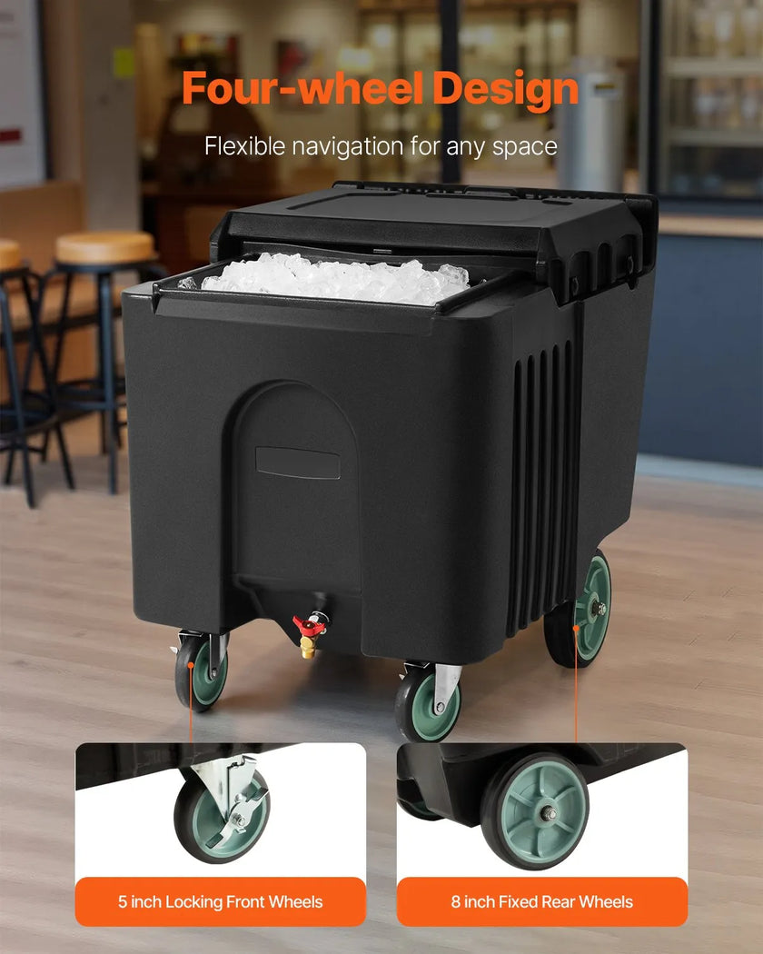 VEVOR Commercial Ice Bin 61.6 L Portable Ice Caddy with Sliding Lid and 4 Wheels