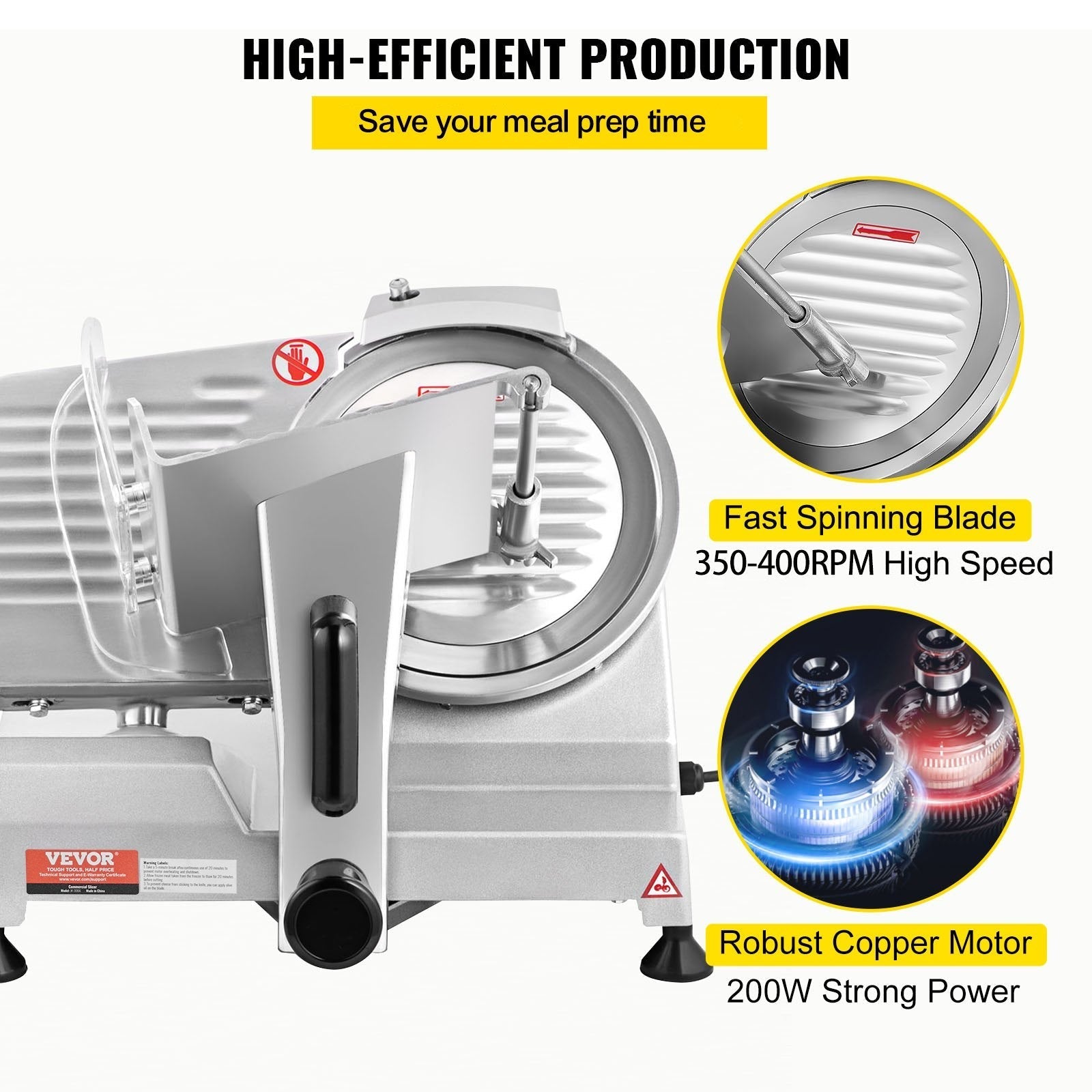 VEVOR Commercial Meat Slicer, 200W Electric Deli Food Slicer, 350-400RPM Meat Slicer with 8