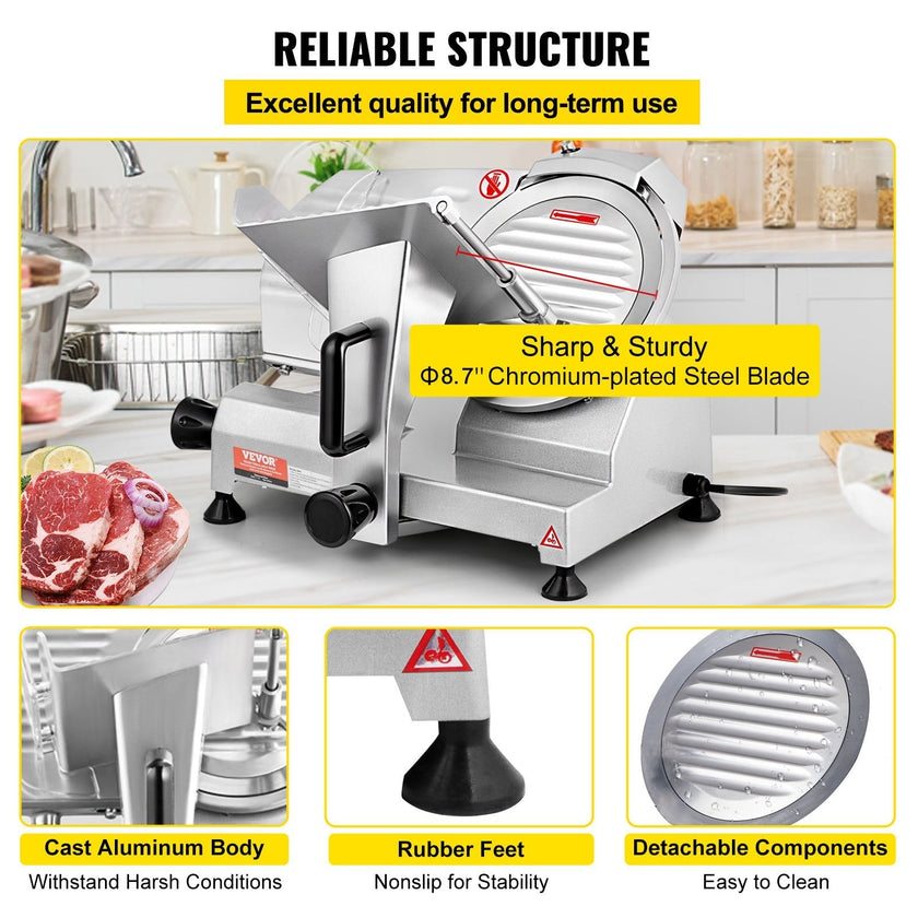 VEVOR Commercial Meat Slicer, 200W Electric Deli Food Slicer, 350-400RPM Meat Slicer with 8