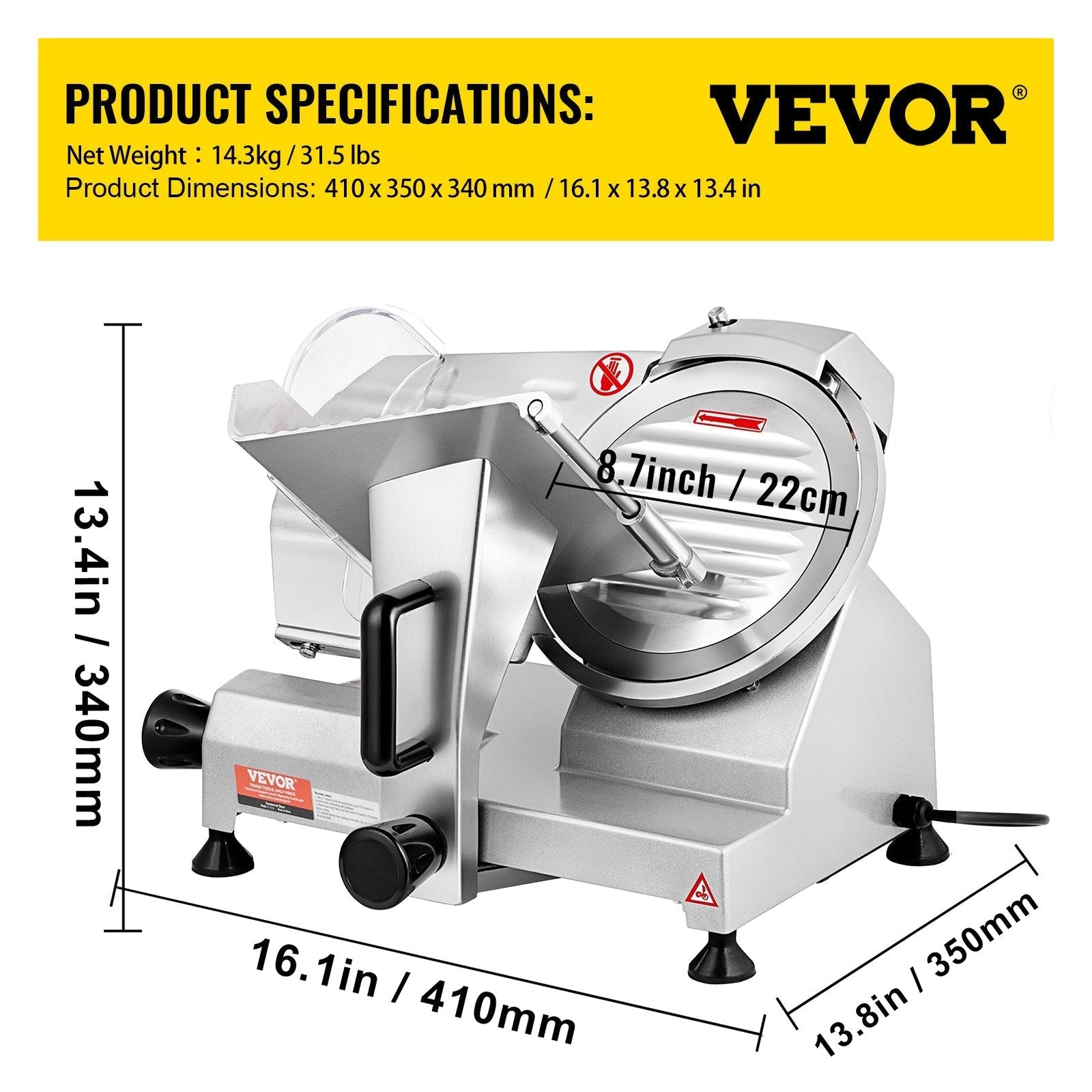 VEVOR Commercial Meat Slicer, 200W Electric Deli Food Slicer, 350-400RPM Meat Slicer with 8