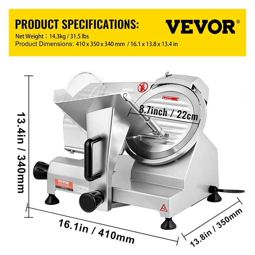 VEVOR Commercial Meat Slicer, 200W Electric Deli Food Slicer, 350-400RPM Meat Slicer with 8