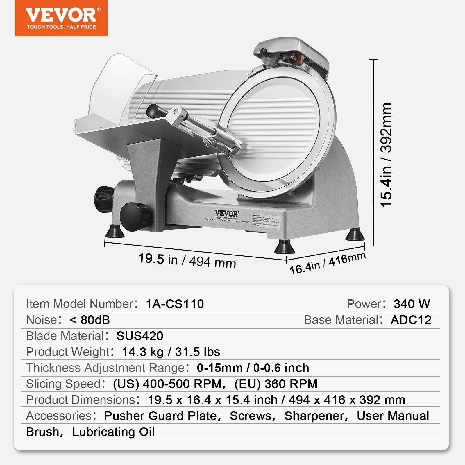 VEVOR Meat Slicer, 340W Electric Deli Food Slicer with 10