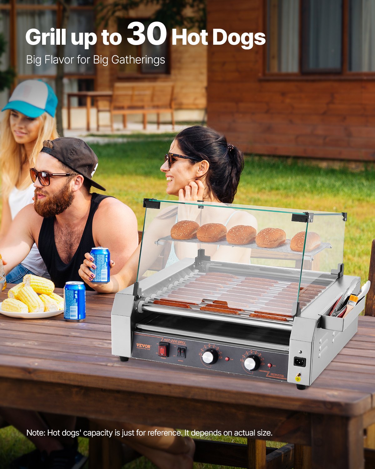 VEVOR Electric 30 Hot Dog 11 Roller Commercial Grill Cooker Machine Cover 1600W