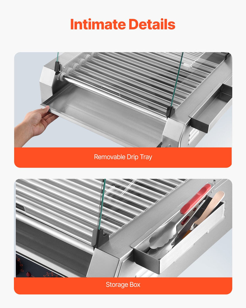 VEVOR Electric 30 Hot Dog 11 Roller Commercial Grill Cooker Machine Cover 1600W