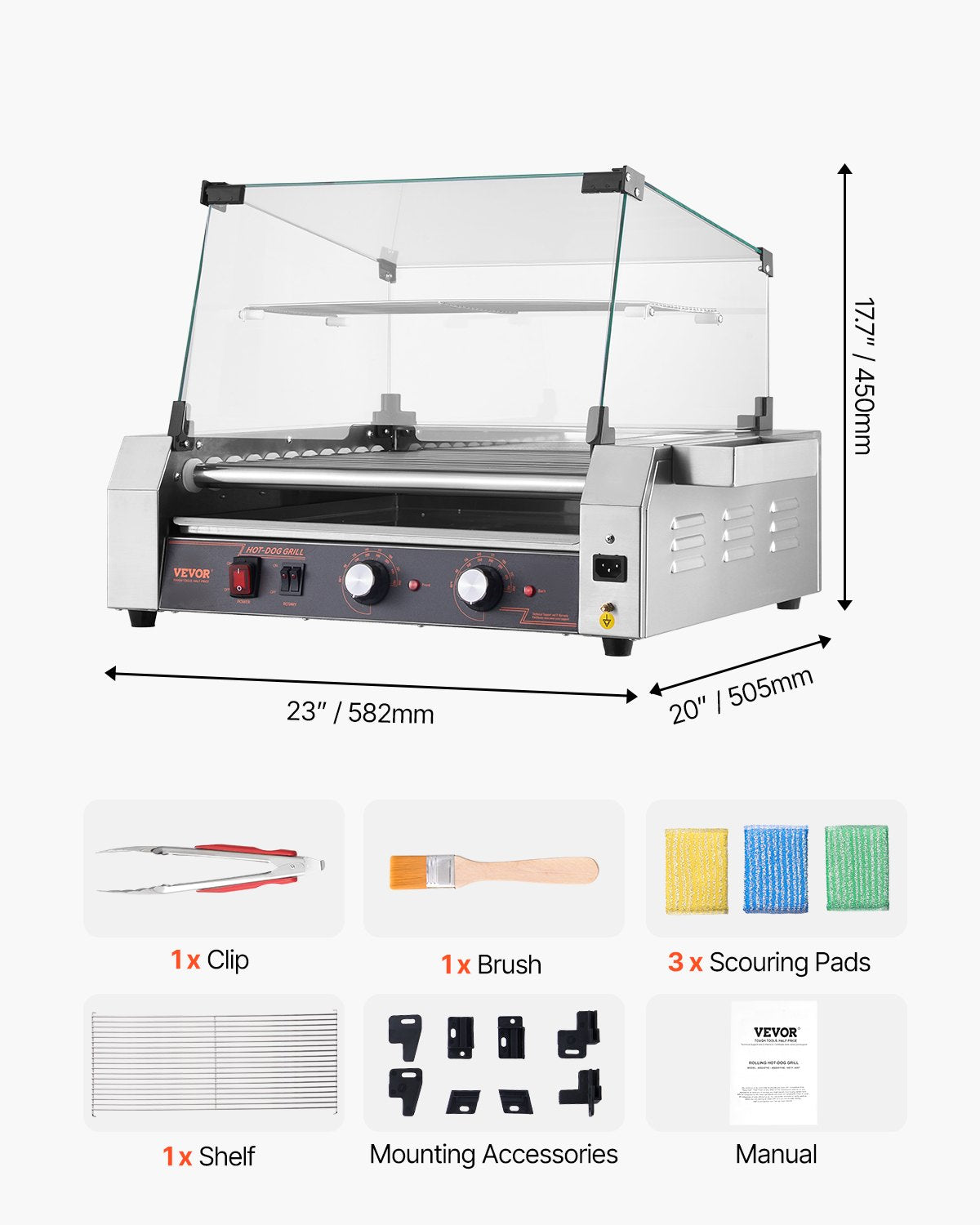 VEVOR Electric 30 Hot Dog 11 Roller Commercial Grill Cooker Machine Cover 1600W
