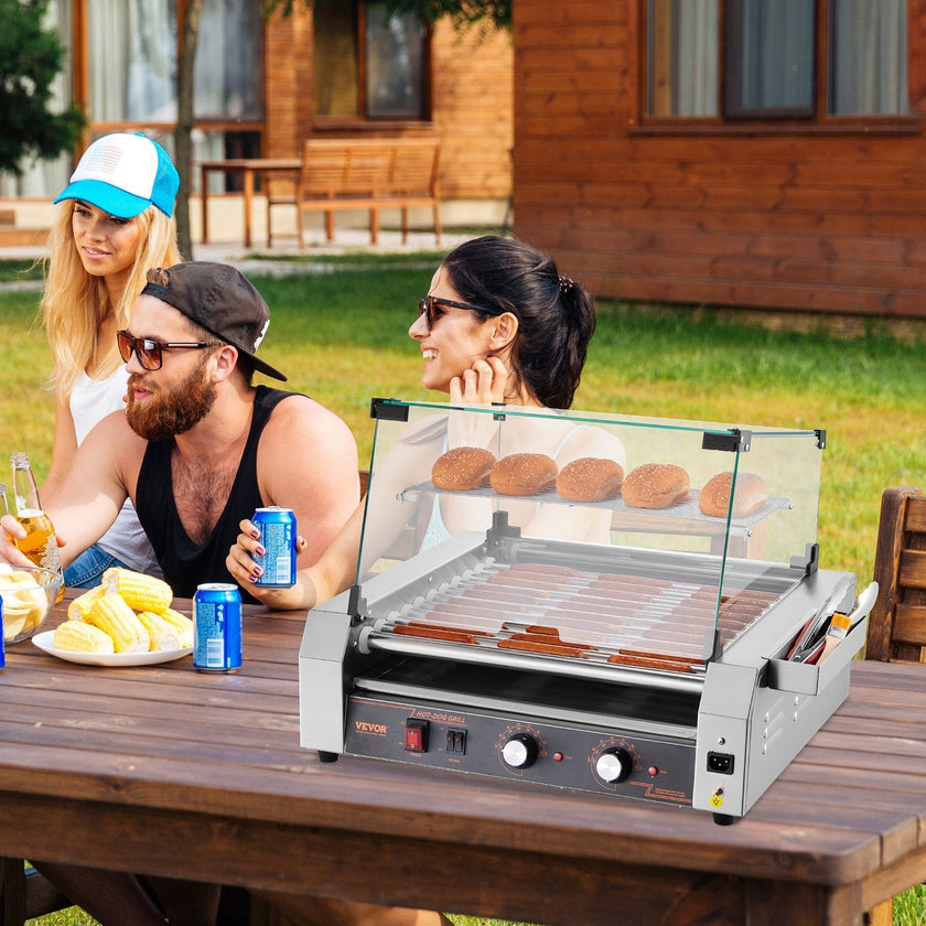 VEVOR Electric 30 Hot Dog 11 Roller Commercial Grill Cooker Machine Cover 1600W