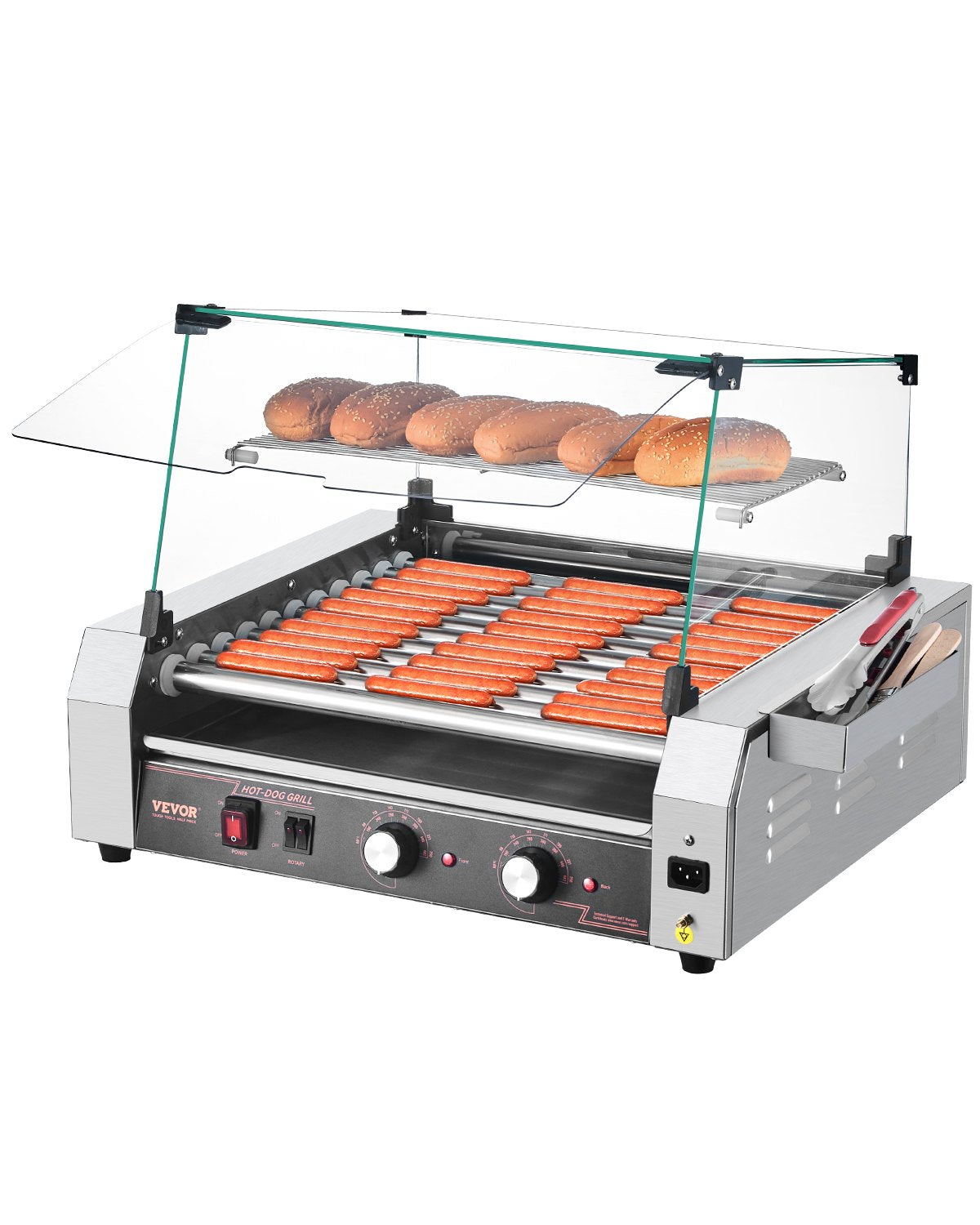 VEVOR Electric 30 Hot Dog 11 Roller Commercial Grill Cooker Machine Cover 1600W