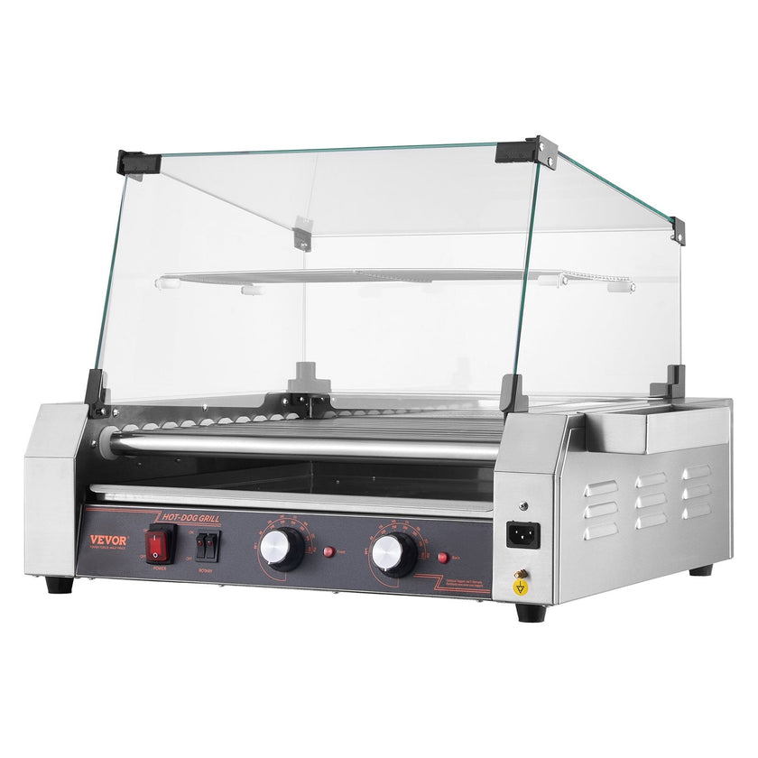 VEVOR Electric 30 Hot Dog 11 Roller Commercial Grill Cooker Machine Cover 1600W