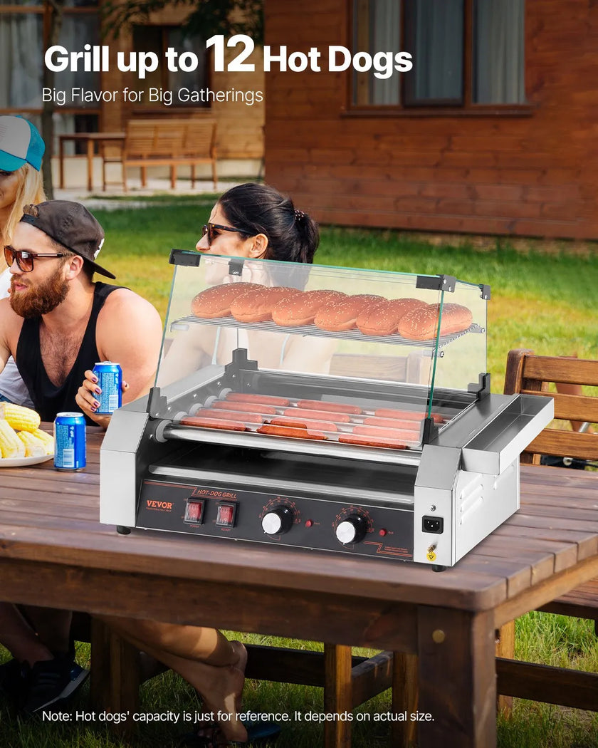 VEVOR Electric 12 Hot Dog 5 Roller Commercial Grill Cooker Machine Cover 750W
