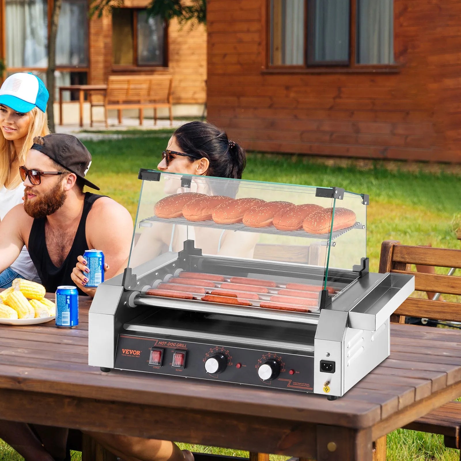 VEVOR Electric 12 Hot Dog 5 Roller Commercial Grill Cooker Machine Cover 750W