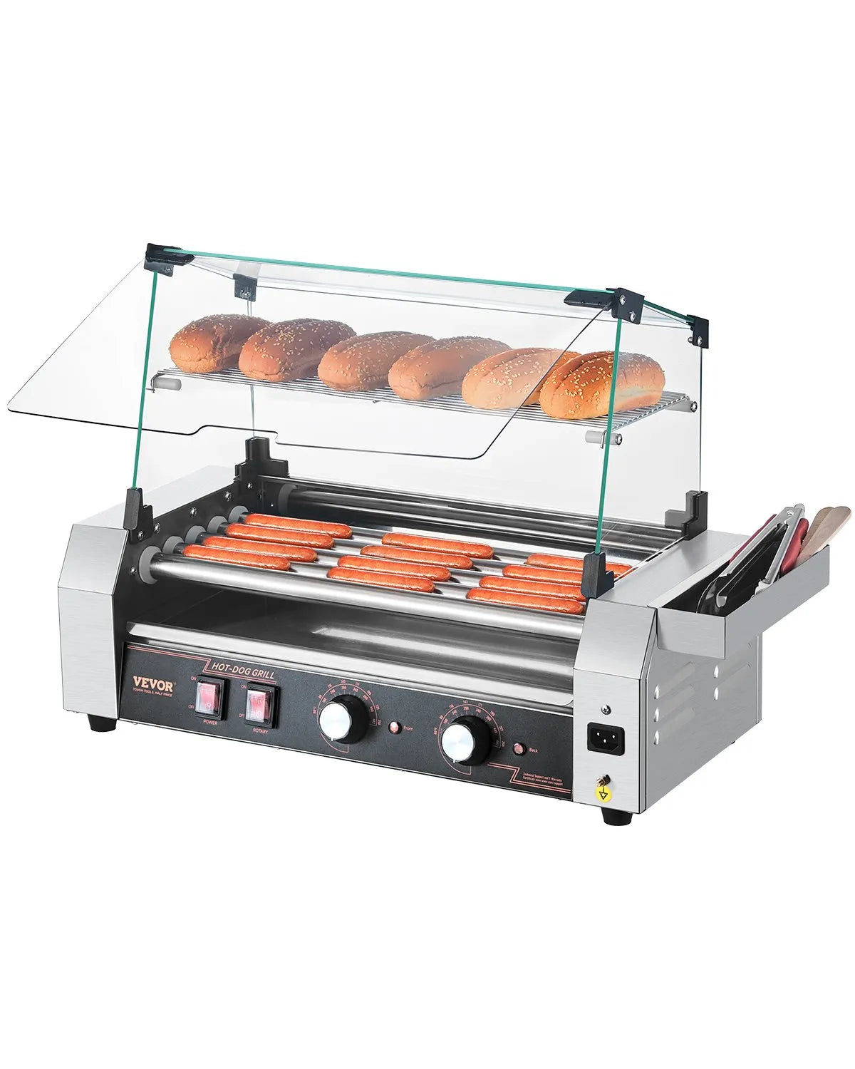 VEVOR Electric 12 Hot Dog 5 Roller Commercial Grill Cooker Machine Cover 750W