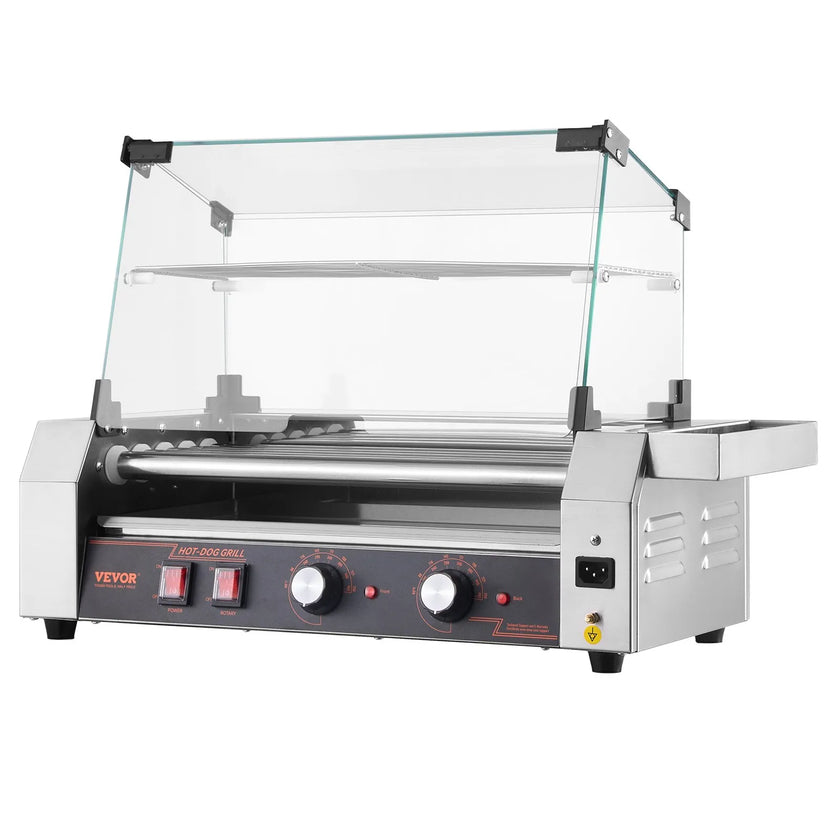 VEVOR Electric 12 Hot Dog 5 Roller Commercial Grill Cooker Machine Cover 750W