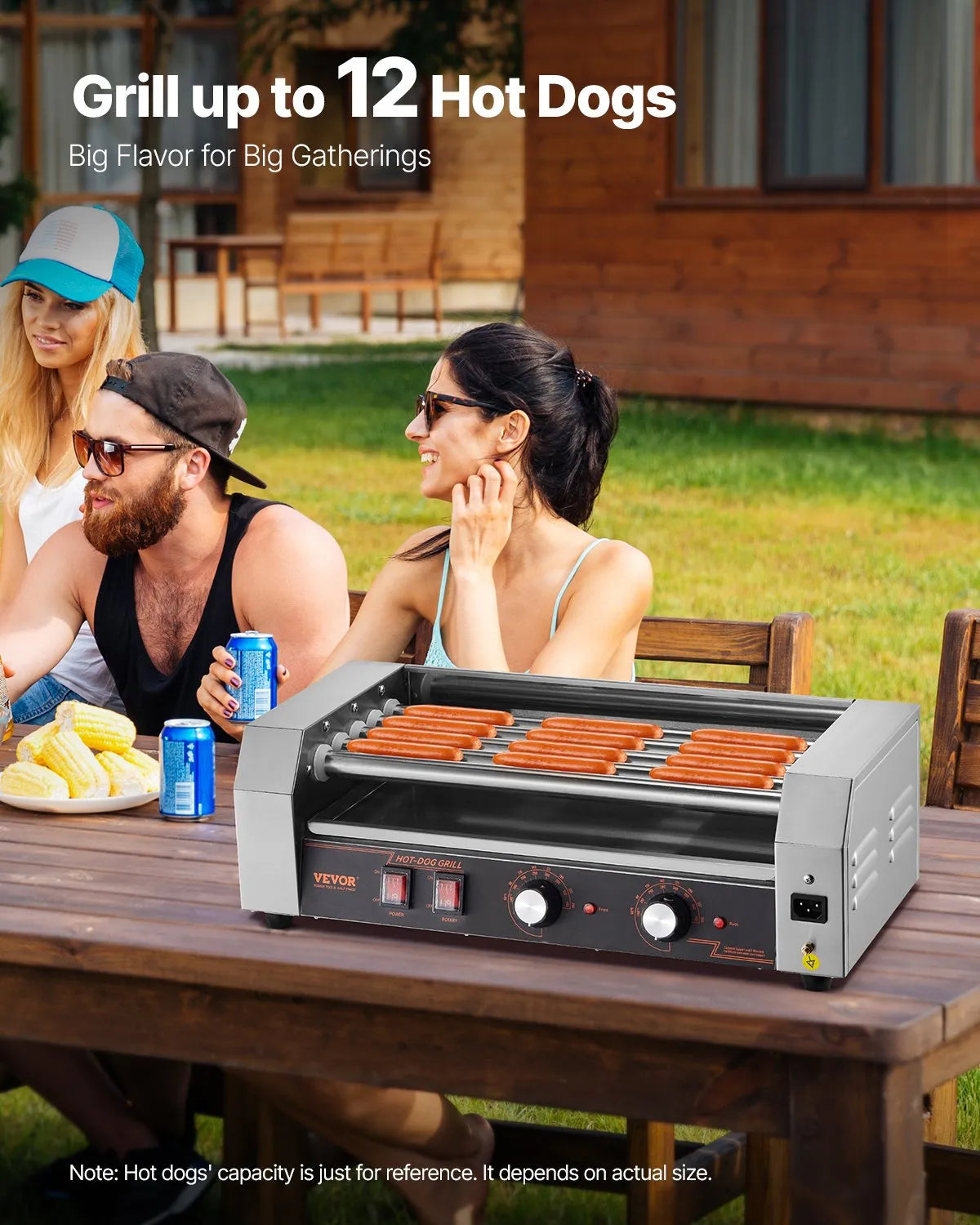 VEVOR Electric 12 Hot Dog 5 Roller Commercial Sausage Grill Cooker Machine 750W