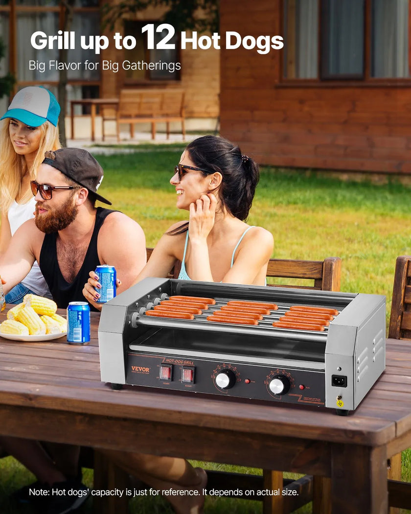 VEVOR Electric 12 Hot Dog 5 Roller Commercial Sausage Grill Cooker Machine 750W