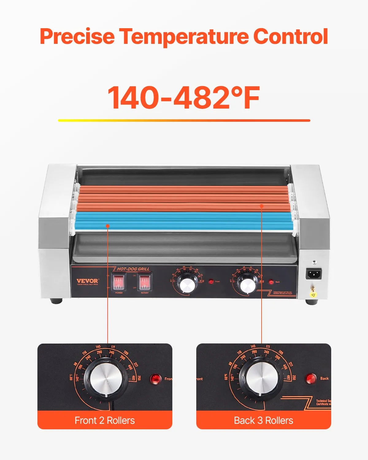 VEVOR Electric 12 Hot Dog 5 Roller Commercial Sausage Grill Cooker Machine 750W