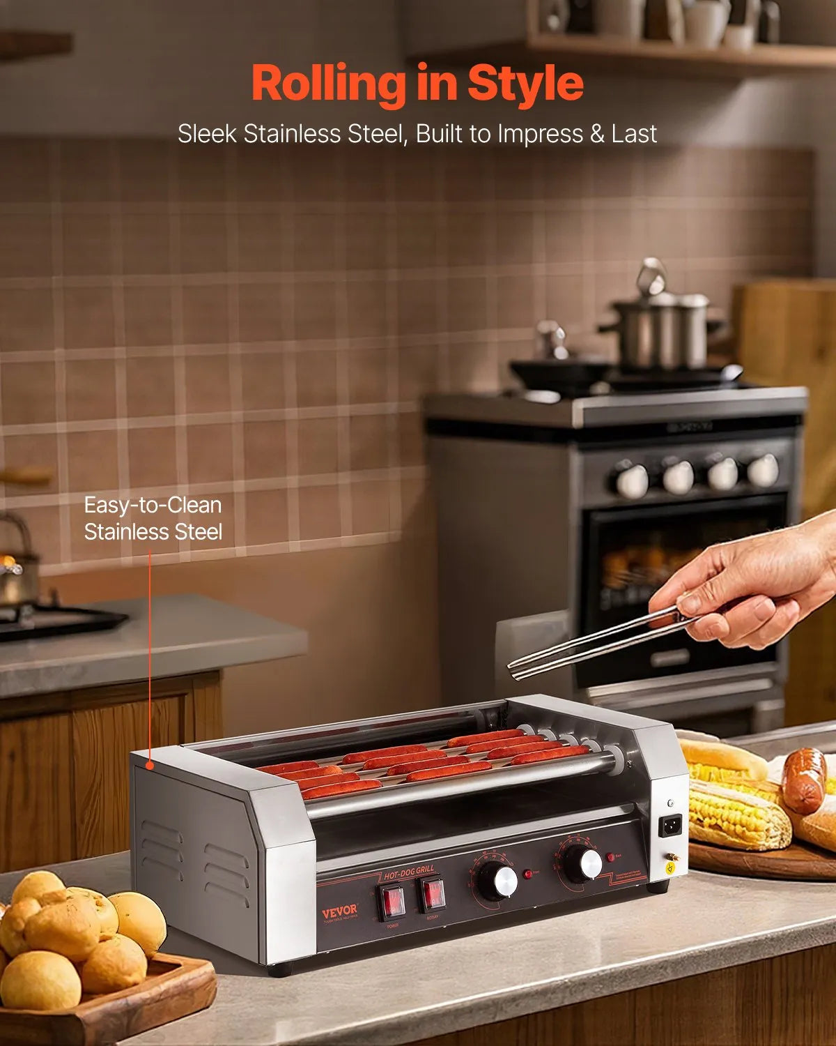 VEVOR Electric 12 Hot Dog 5 Roller Commercial Sausage Grill Cooker Machine 750W