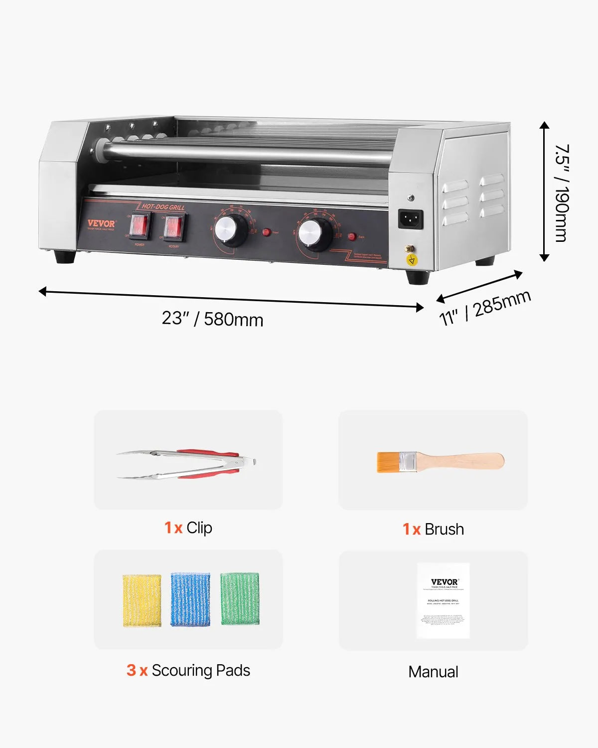 VEVOR Electric 12 Hot Dog 5 Roller Commercial Sausage Grill Cooker Machine 750W