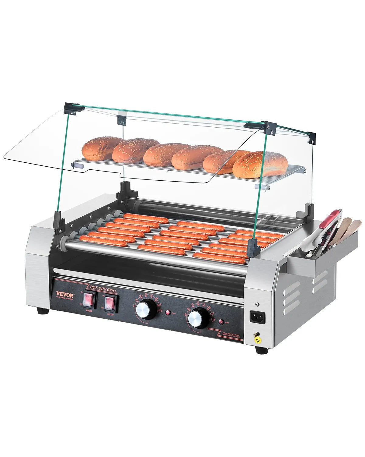 VEVOR Electric 18 Hot Dog 7 Roller Commercial Grill Cooker Machine Cover 1050W
