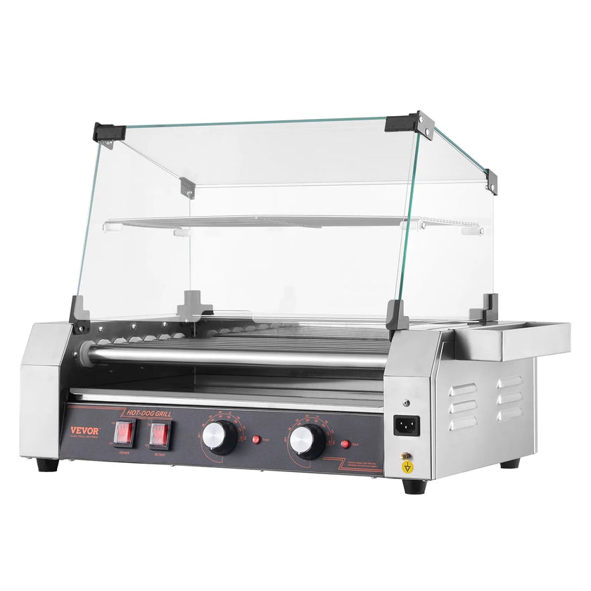 VEVOR Electric 18 Hot Dog 7 Roller Commercial Grill Cooker Machine Cover 1050W
