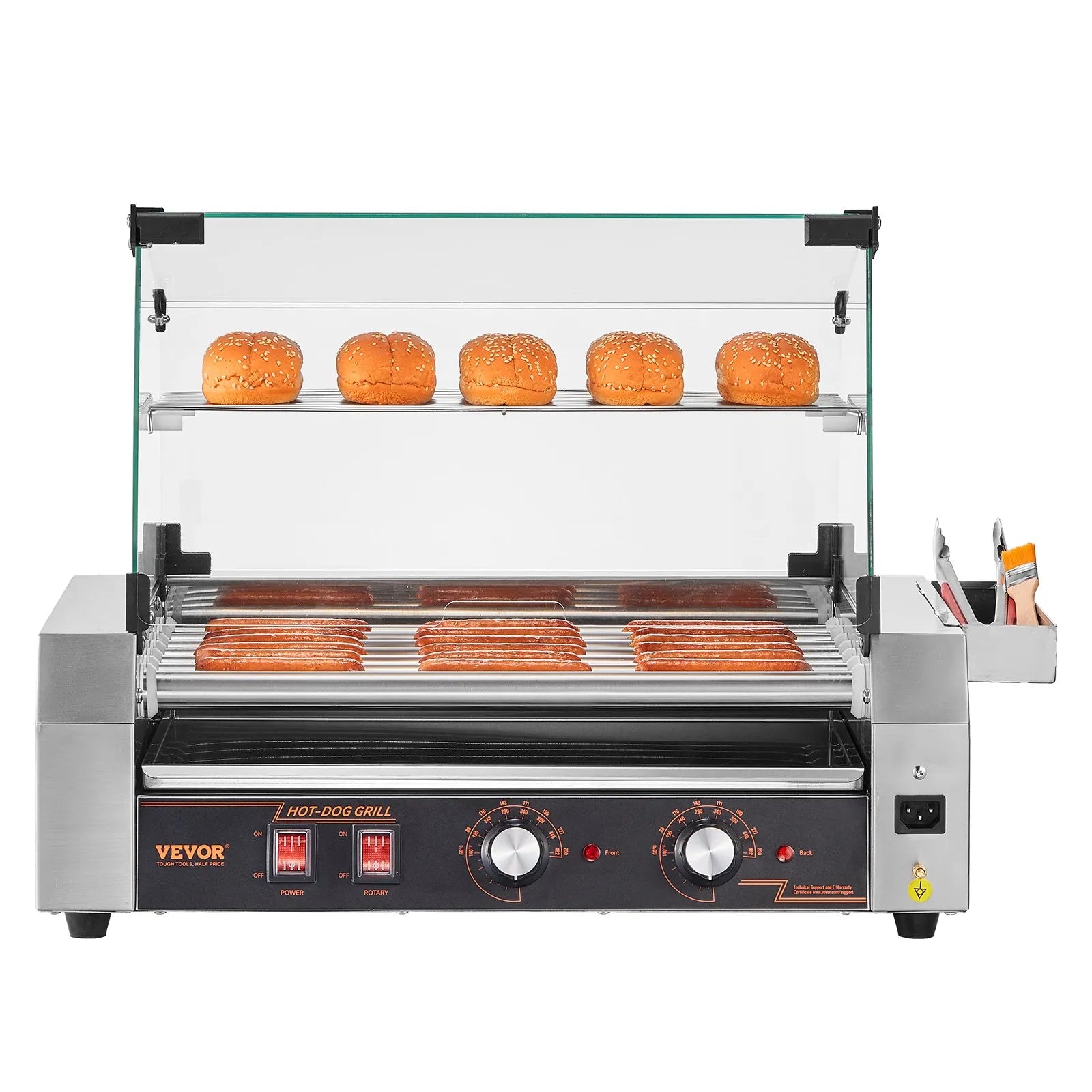 VEVOR Electric 18 Hot Dog 7 Roller Commercial Grill Cooker Machine Cover 1050W