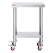 VEVOR 12x24x32 Inch Stainless Steel Catering Work Table, Commercial Work Table with 4 Wheels Commercial Food Prep Workbench with Flexible Adjustment Shelf for Kitchen Prep Table