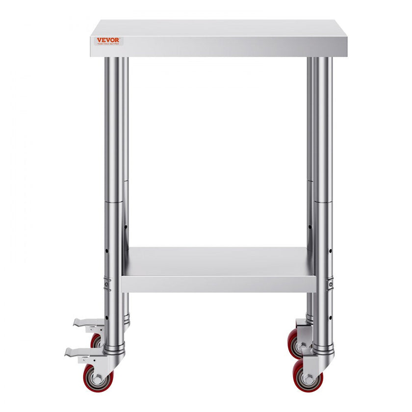 VEVOR 12x24x32 Inch Stainless Steel Catering Work Table, Commercial Work Table with 4 Wheels Commercial Food Prep Workbench with Flexible Adjustment Shelf for Kitchen Prep Table