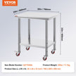 VEVOR Stainless Steel Work Table with Wheels 30 x 24 Prep Table with casters Heavy Duty Work Table for Commercial Kitchen Restaurant Business