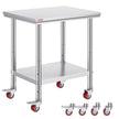 VEVOR Stainless Steel Work Table with Wheels 30 x 24 Prep Table with casters Heavy Duty Work Table for Commercial Kitchen Restaurant Business