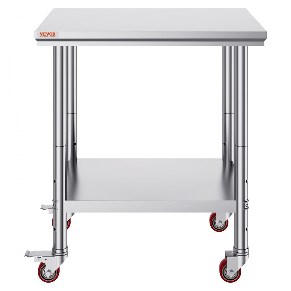 VEVOR Stainless Steel Work Table with Wheels 30 x 24 Prep Table with casters Heavy Duty Work Table for Commercial Kitchen Restaurant Business
