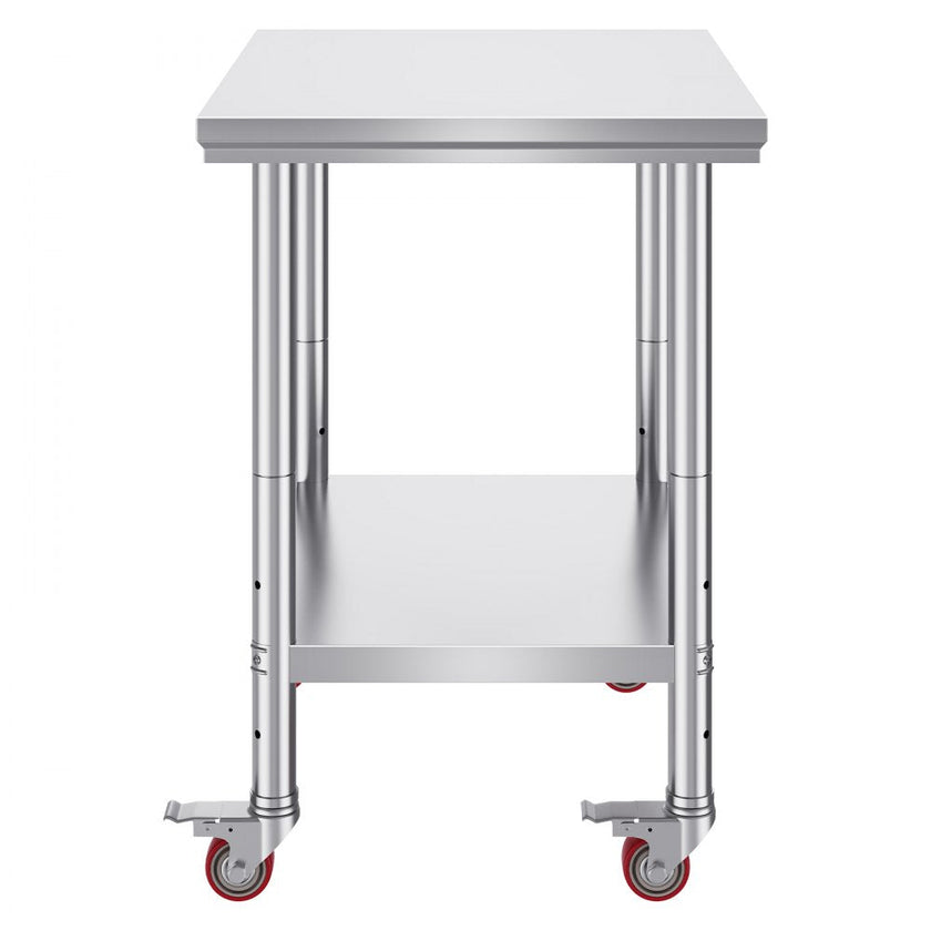 VEVOR Stainless Steel Work Table with Wheels 30 x 24 Prep Table with casters Heavy Duty Work Table for Commercial Kitchen Restaurant Business