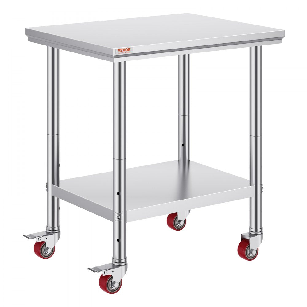 VEVOR Stainless Steel Work Table with Wheels 30 x 24 Prep Table with casters Heavy Duty Work Table for Commercial Kitchen Restaurant Business
