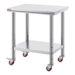 VEVOR Stainless Steel Work Table with Wheels 30 x 24 Prep Table with casters Heavy Duty Work Table for Commercial Kitchen Restaurant Business