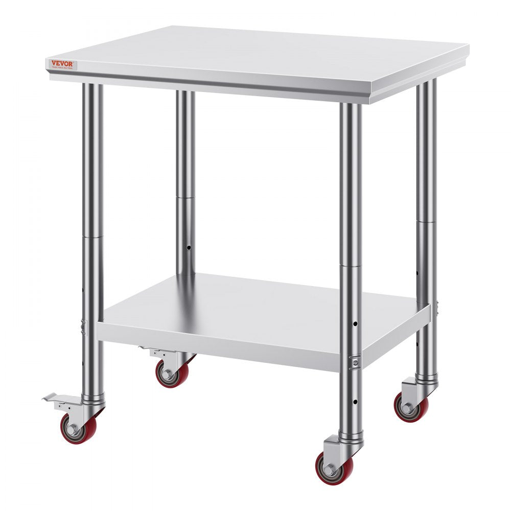 VEVOR Stainless Steel Work Table with Wheels 30 x 24 Prep Table with casters Heavy Duty Work Table for Commercial Kitchen Restaurant Business