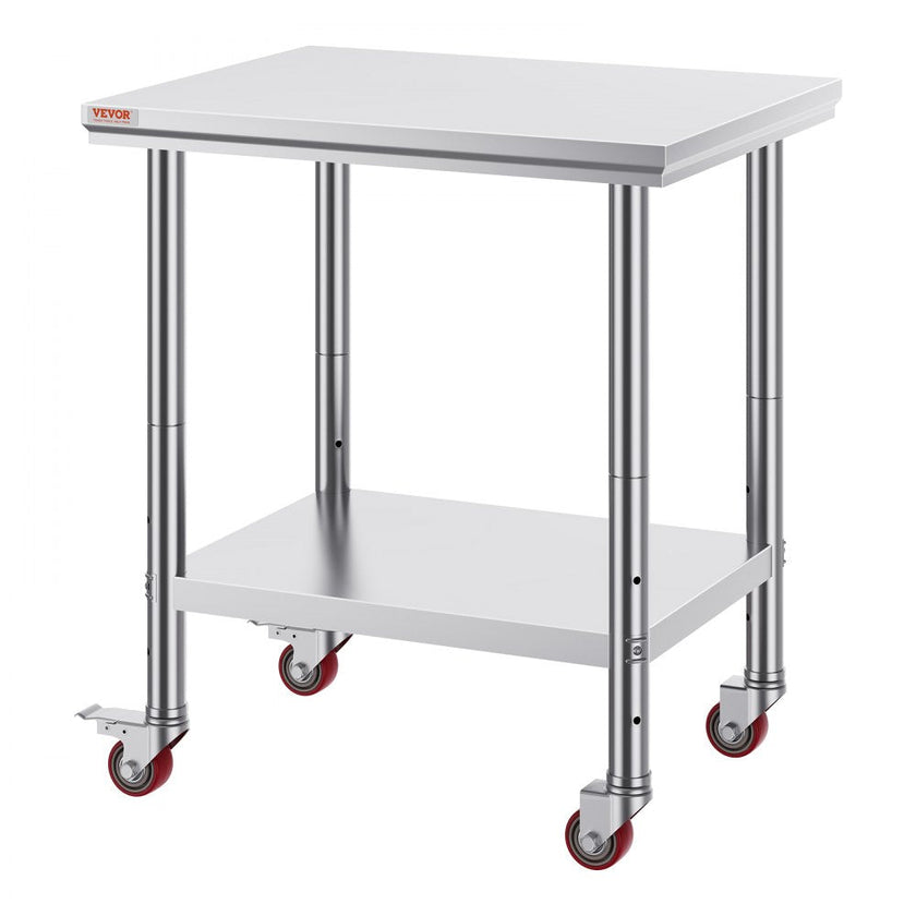VEVOR Stainless Steel Work Table with Wheels 30 x 24 Prep Table with casters Heavy Duty Work Table for Commercial Kitchen Restaurant Business