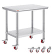 VEVOR 36x24x31.5 inch NSF Stainless Steel Work Table with Wheels Prep Table with casters Heavy Duty Work Table for Commercial Kitchen Restaurant Business Garage 350 lb Capacity