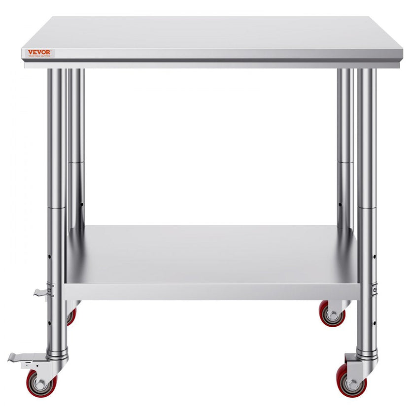 VEVOR 36x24x31.5 inch NSF Stainless Steel Work Table with Wheels Prep Table with casters Heavy Duty Work Table for Commercial Kitchen Restaurant Business Garage 350 lb Capacity