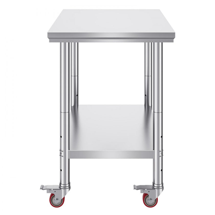 VEVOR 36x24x31.5 inch NSF Stainless Steel Work Table with Wheels Prep Table with casters Heavy Duty Work Table for Commercial Kitchen Restaurant Business Garage 350 lb Capacity