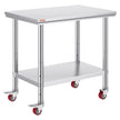VEVOR 36x24x31.5 inch NSF Stainless Steel Work Table with Wheels Prep Table with casters Heavy Duty Work Table for Commercial Kitchen Restaurant Business Garage 350 lb Capacity