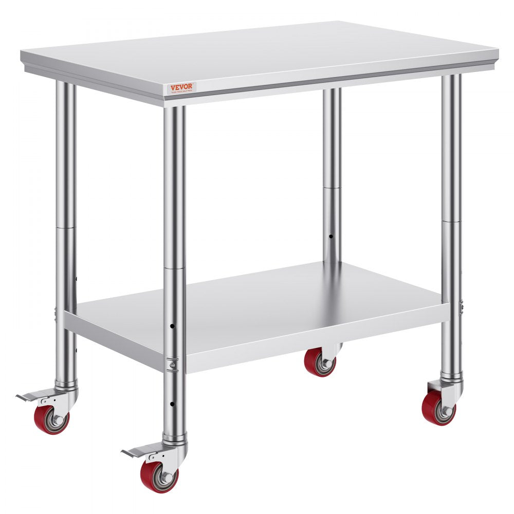 VEVOR 36x24x31.5 inch NSF Stainless Steel Work Table with Wheels Prep Table with casters Heavy Duty Work Table for Commercial Kitchen Restaurant Business Garage 350 lb Capacity