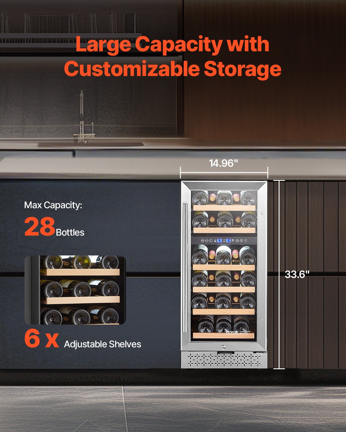 VEVOR Wine Cooler 28 Bottle Dual Zone Mini Wine Fridge Glass Door Temp Control