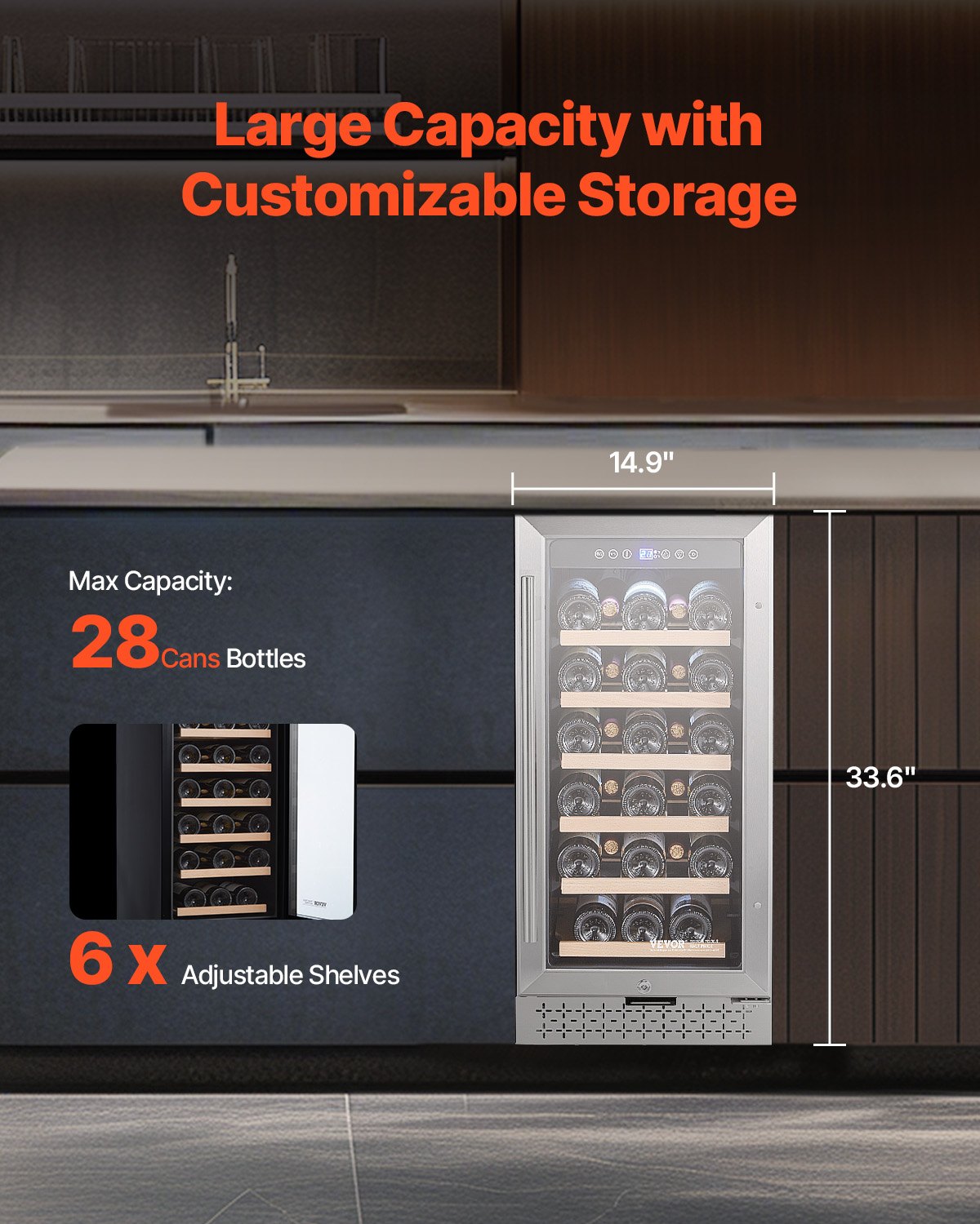 VEVOR Wine Cooler 28 Bottle Mini Wine Fridge Glass Door Digital Temp Control