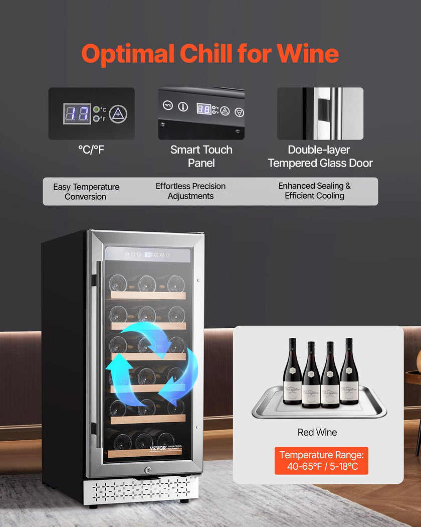 VEVOR Wine Cooler 28 Bottle Mini Wine Fridge Glass Door Digital Temp Control