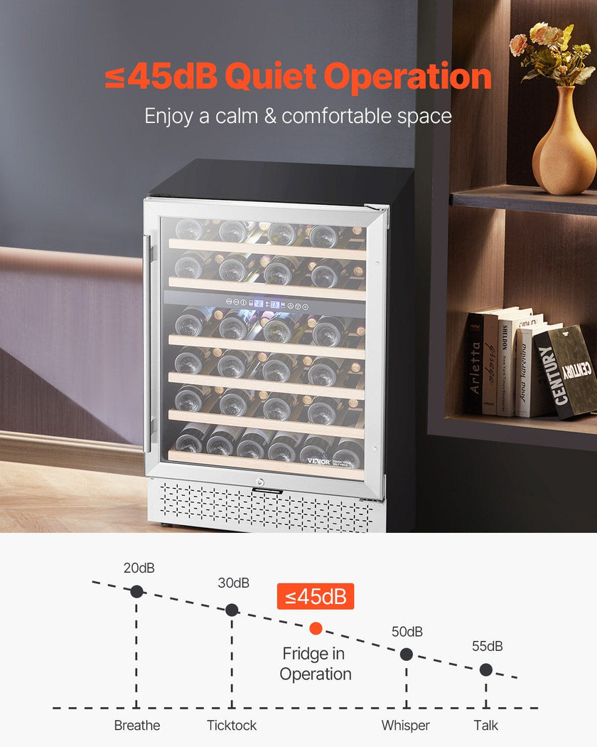VEVOR Wine Cooler 46 Bottle Dual Zone Wine Refrigerator Glass Door Temp Control