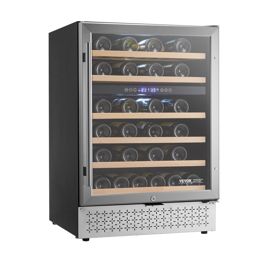VEVOR Wine Cooler 46 Bottle Dual Zone Wine Refrigerator Glass Door Temp Control