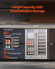VEVOR Wine and Beverage Refrigerator 24 in Dual Zone Wine Cooler Glass Doors