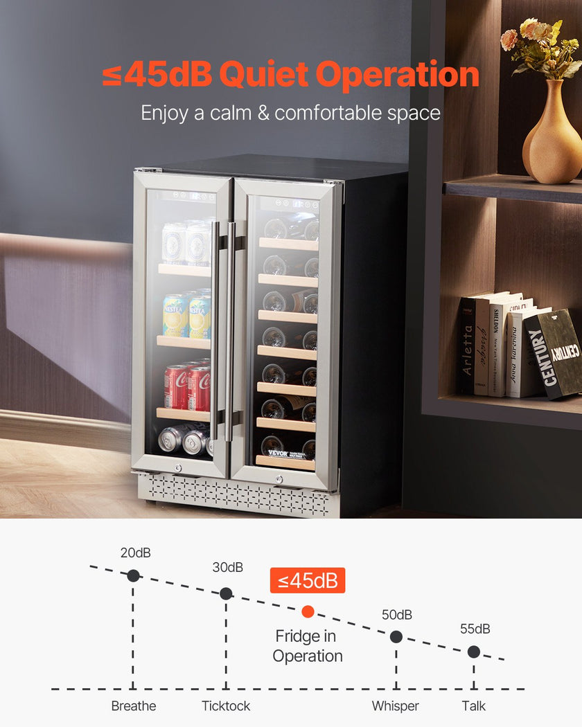 VEVOR Wine and Beverage Refrigerator 24 in Dual Zone Wine Cooler Glass Doors